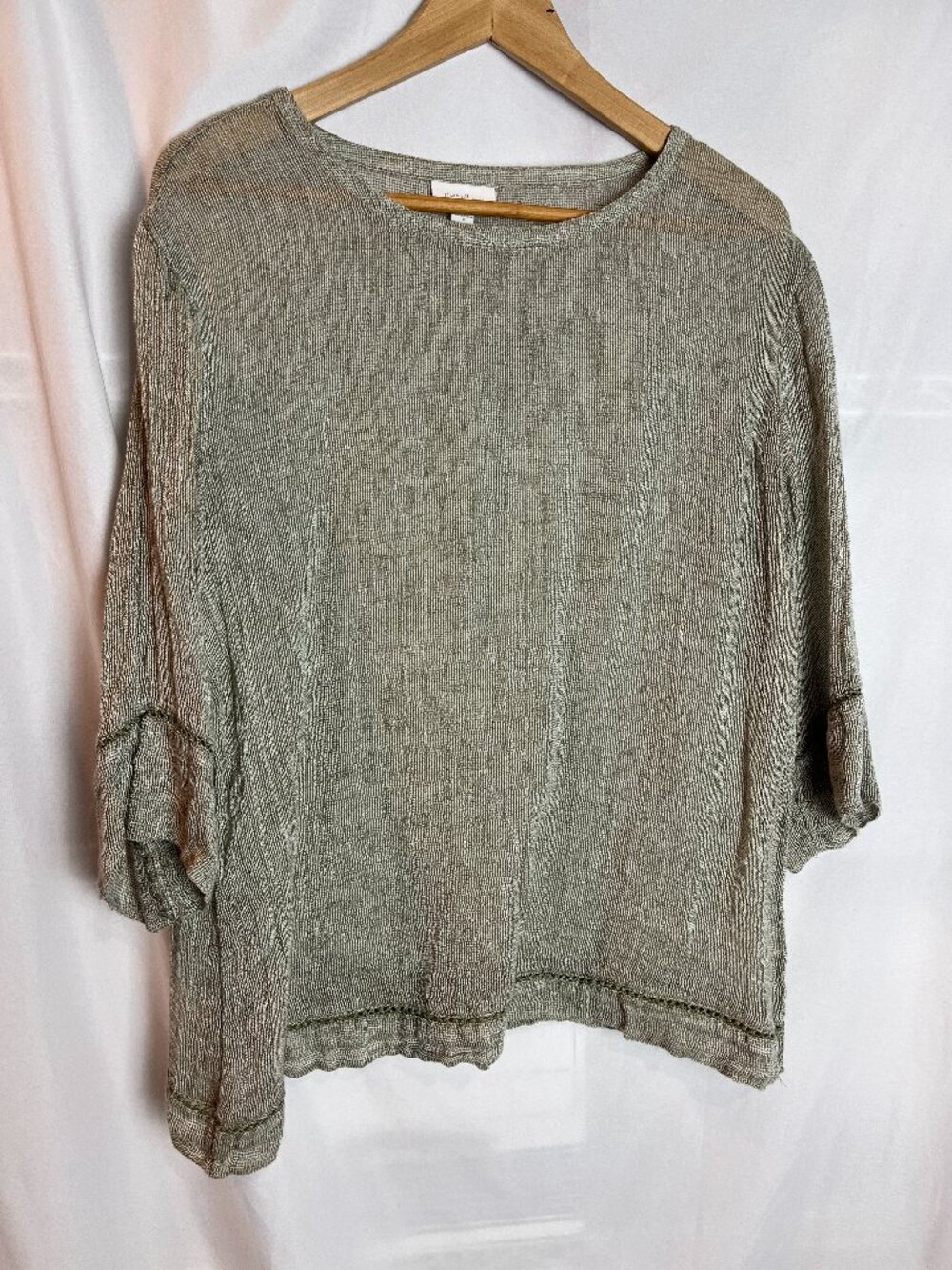 Women's green Pure Jill Linen Crinkle 3/4 sleeve Pop over top Size S